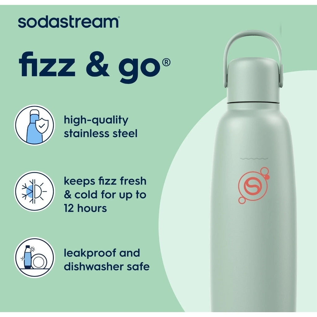Sodastream Fizz & Go Insulated Stainless Steel Carbonating Bottle, 30.4 oz, Mint
