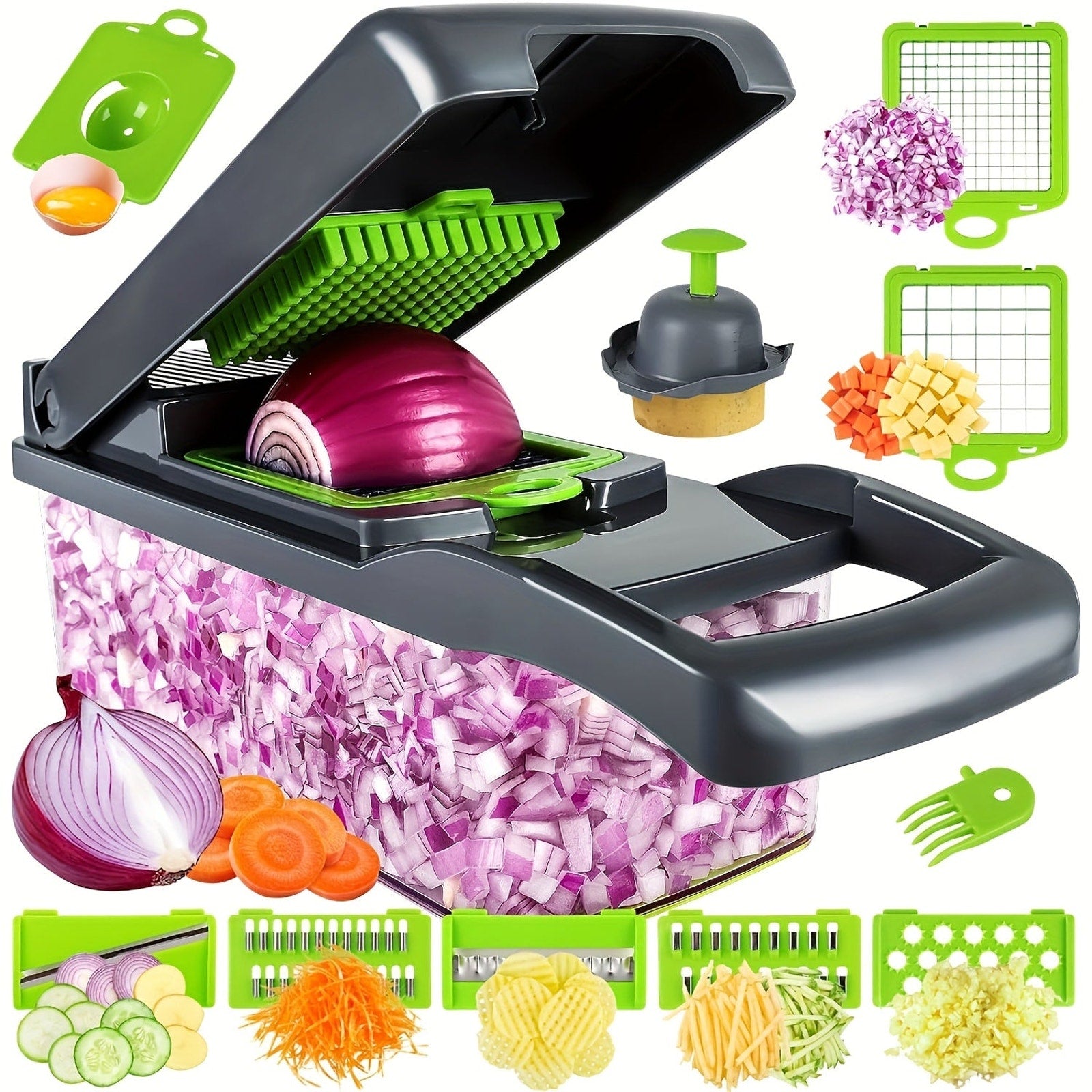 Vegetable Chopper with Container - Multifunctional Vegetable Cutter, Veggie Chopper, Onion Cutter, Kitchen Choppers And Dicers, Fruit And Vegetable Chopper, 14-In-1 Food Chopper