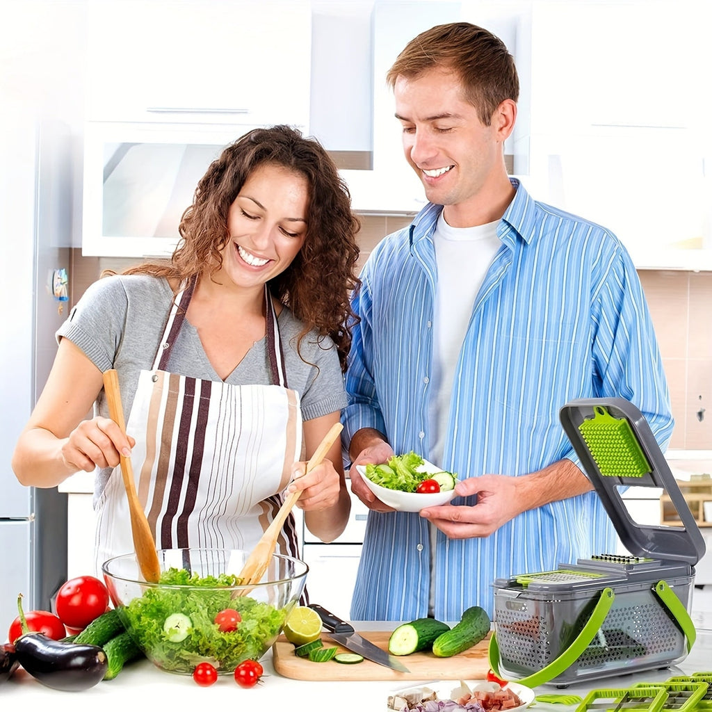 Vegetable Chopper with Container - Multifunctional Vegetable Cutter, Veggie Chopper, Onion Cutter, Kitchen Choppers And Dicers, Fruit And Vegetable Chopper, 14-In-1 Food Chopper