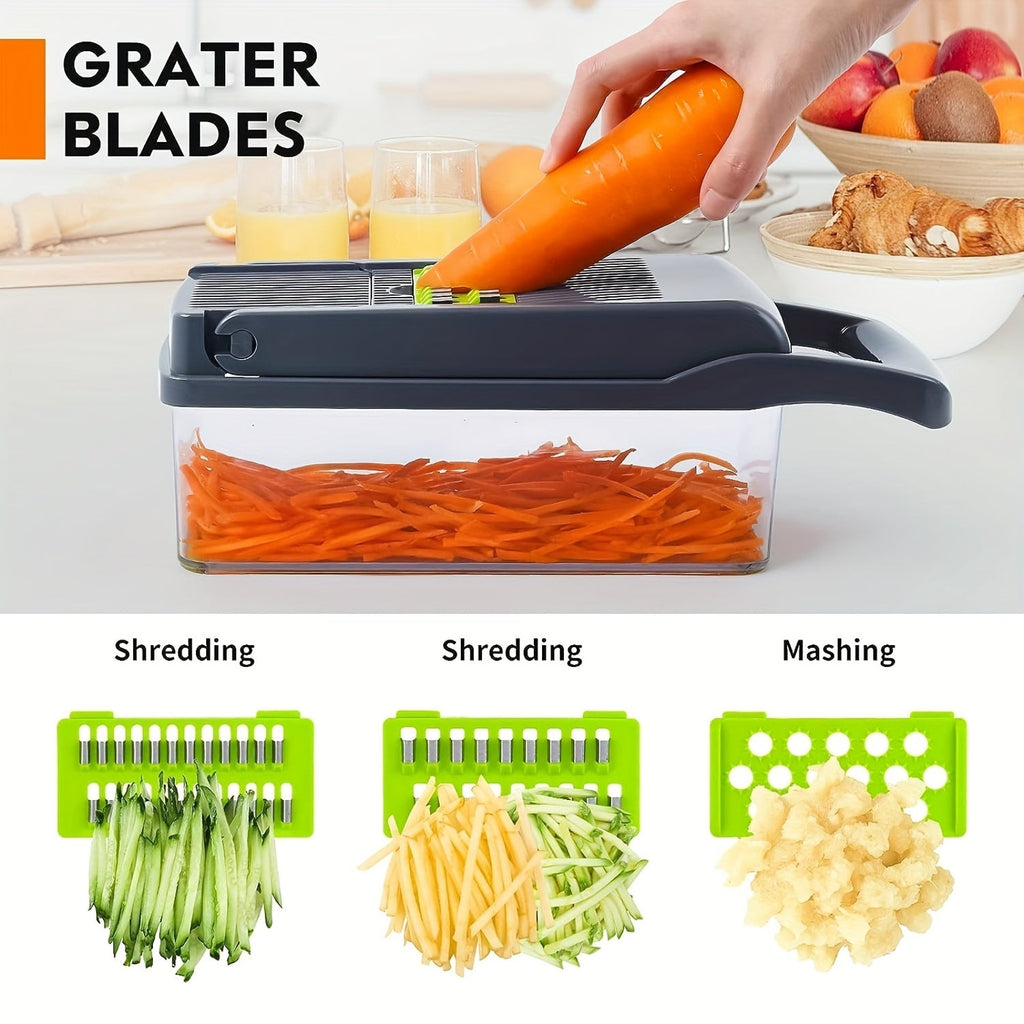 Vegetable Chopper with Container - Multifunctional Vegetable Cutter, Veggie Chopper, Onion Cutter, Kitchen Choppers And Dicers, Fruit And Vegetable Chopper, 14-In-1 Food Chopper